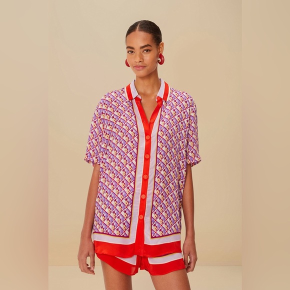 FARM Rio Tops - Farm Rio: Multicolor Graphic Pineapple Scarf Shirt